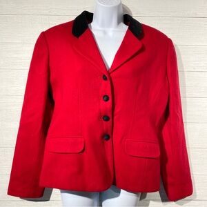 100% Wool vintage blazer women’s 10 Christmas red black velvet Private Concepts
